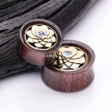 Detail View 3 of A Pair of Sacred Bali Abalone Lotus Brass Rosewood Double Flared Tunnel Plug