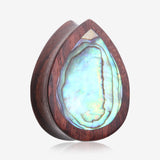 A Pair of Rosewood Bali Abalone Inlay Teardrop Double Flared Plug
