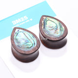 Detail View 4 of A Pair of Rosewood Bali Abalone Inlay Teardrop Double Flared Plug