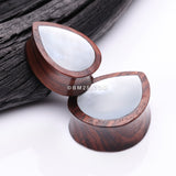 Detail View 3 of A Pair of Rosewood Bali Mother of Pearl Inlay Teardrop Double Flared Plug