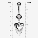 Detail View 1 of Dark Love Dripping Heart Dangle Belly Button Ring-Black