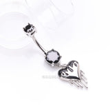 Detail View 2 of Dark Love Dripping Heart Dangle Belly Button Ring-Black