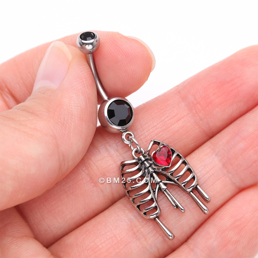 Detail View 3 of Dripping Ribcage Skeleton Heart Sparkle Belly Button Ring
