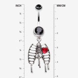 Detail View 1 of Dripping Ribcage Skeleton Heart Sparkle Belly Button Ring