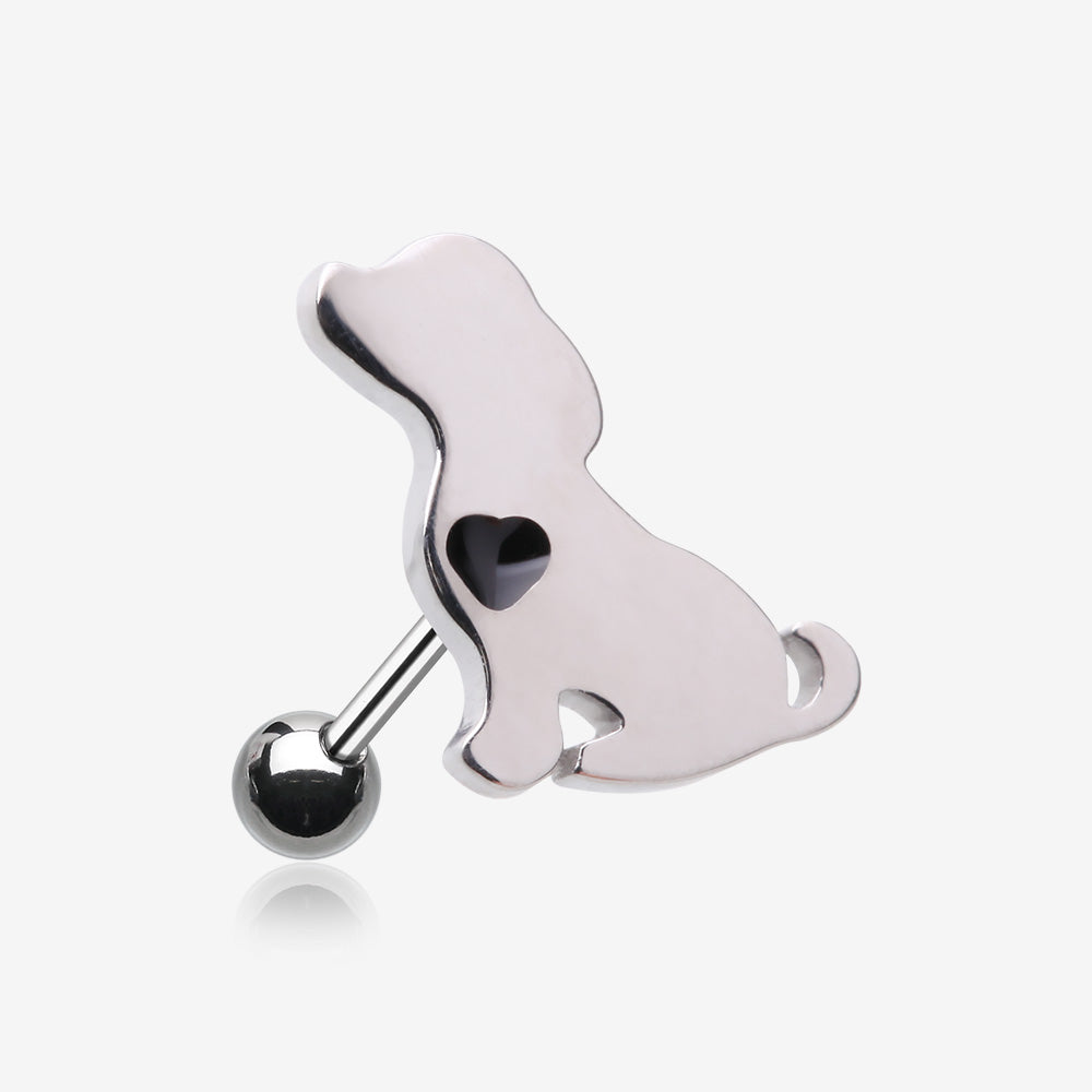 Puppy Dog with Black Heart Accent Cartilage Tragus Barbell Stud