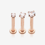 3 Pcs of Assorted Rose Gold Prong Set Sparkle Gem Steel Micro Labret Package