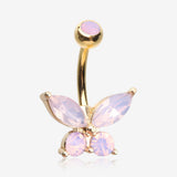 Golden Pink Opalite Sparkle Butterfly Belly Button Ring