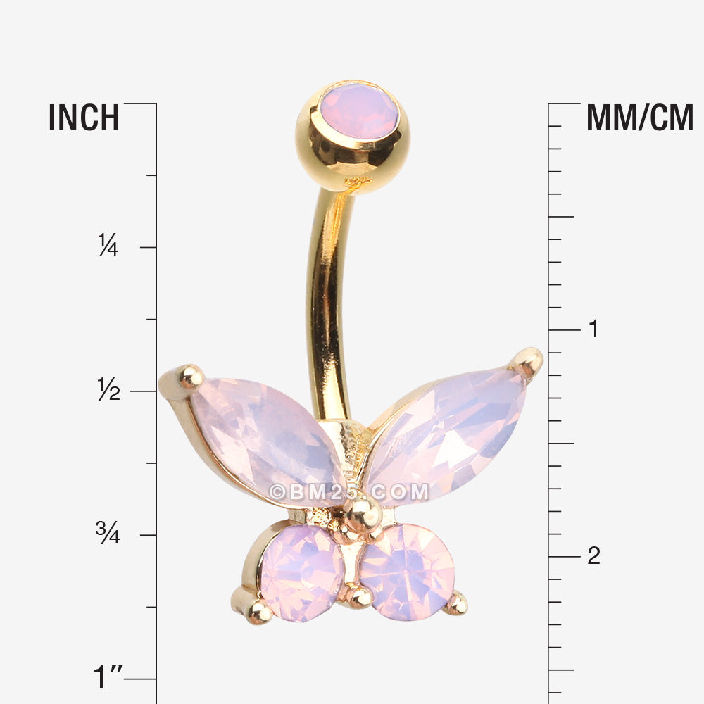 Detail View 1 of Golden Pink Opalite Sparkle Butterfly Belly Button Ring
