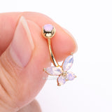Detail View 3 of Golden Pink Opalite Sparkle Butterfly Belly Button Ring