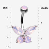 Detail View 1 of Pink Opalite Sparkle Butterfly Belly Button Ring