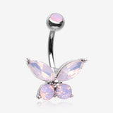 Pink Opalite Sparkle Butterfly Belly Button Ring