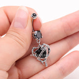 Detail View 3 of Chained Black Heart Drip Dangle Belly Button Ring