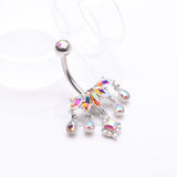 Detail View 2 of Brilliant Marquise Tiara Dangle Sparkle Tiered Belly Button Ring-Aurora Borealis