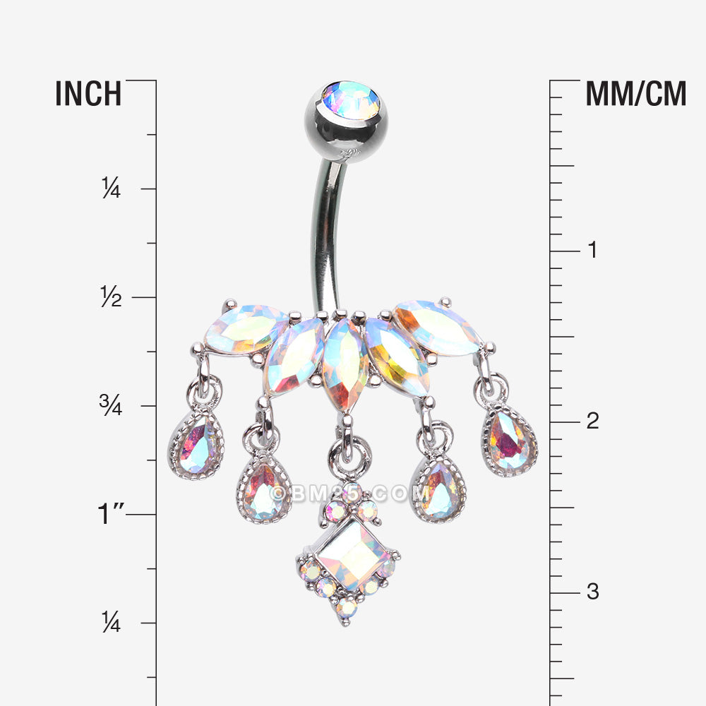 Detail View 1 of Brilliant Marquise Tiara Dangle Sparkle Tiered Belly Button Ring-Aurora Borealis