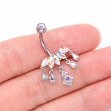 Detail View 3 of Brilliant Marquise Tiara Dangle Sparkle Tiered Belly Button Ring-Aurora Borealis