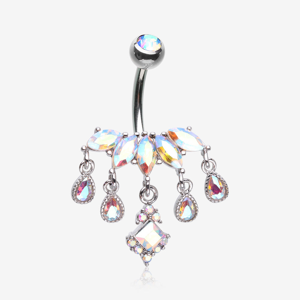 Brilliant Marquise Tiara Dangle Sparkle Tiered Belly Button Ring-Aurora Borealis