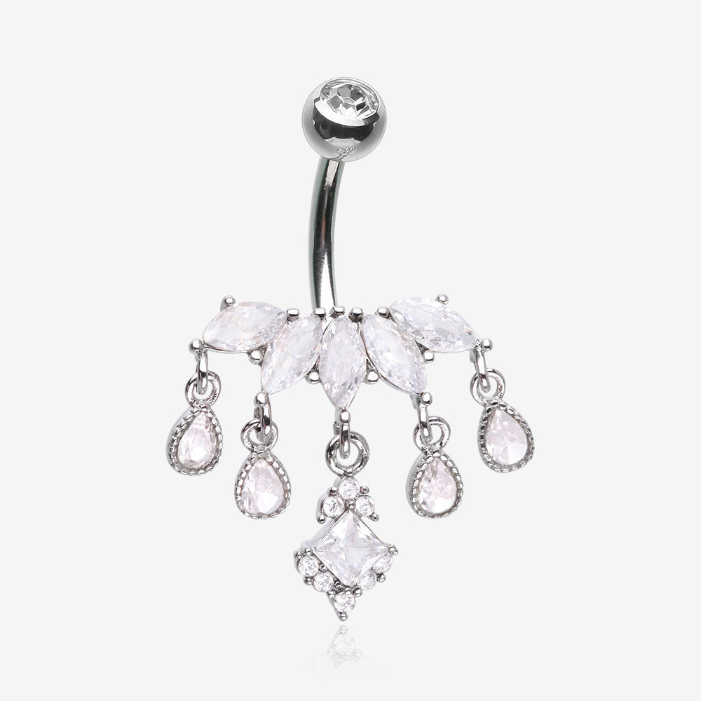 Brilliant Marquise Tiara Dangle Sparkle Tiered Belly Button Ring-Clear Gem