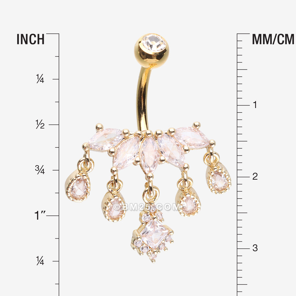 Detail View 1 of Golden Brilliant Marquise Tiara Dangle Sparkle Tiered Belly Button Ring-Clear Gem