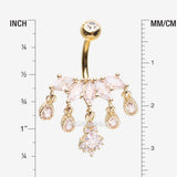 Detail View 1 of Golden Brilliant Marquise Tiara Dangle Sparkle Tiered Belly Button Ring-Clear Gem