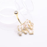 Detail View 2 of Golden Brilliant Marquise Tiara Dangle Sparkle Tiered Belly Button Ring-Clear Gem