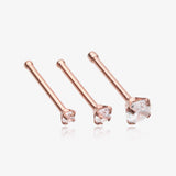 3 Pcs Pack of Assorted Rose Gold Prong Set Sparkle Gem Nose Stud Ring-Clear Gem