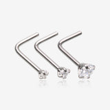 3 Pcs Pack of Assorted Prong Set Sparkle Gem L-Shaped Nose Ring-Clear Gem