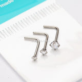 Detail View 1 of 3 Pcs Pack of Assorted Prong Set Sparkle Gem L-Shaped Nose Ring-Clear Gem