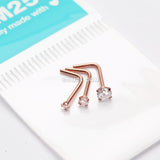 Detail View 1 of 3 Pcs Pack of Assorted Rose Gold Prong Set Sparkle Gem L-Shaped Nose Ring-Clear Gem