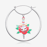 A Pair of Dagger and Rose Blossom Tattoo Art Plug Hoop Earring