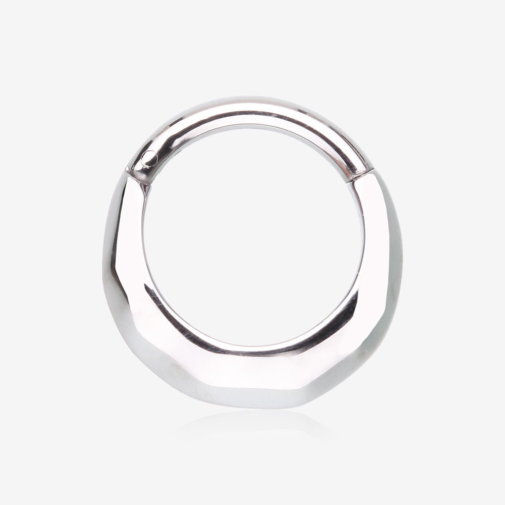 Mayan Hammerered Luna Steel Clicker Hoop Ring