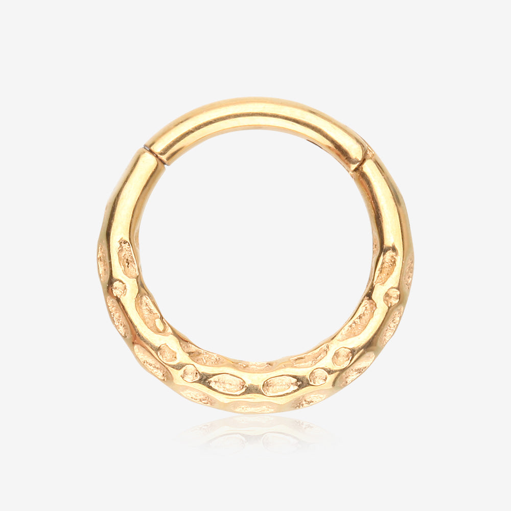 Golden Classic Hammered Texture Steel Clicker Hoop Ring