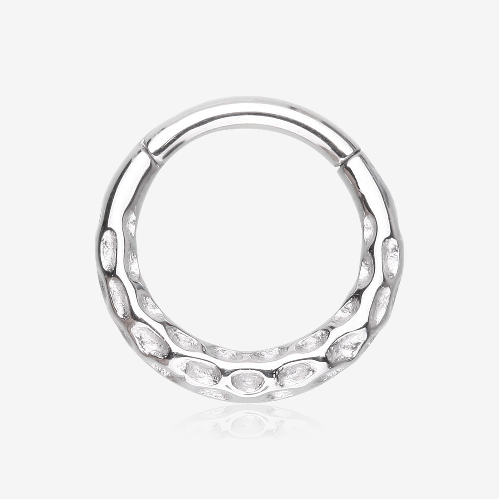 Classic Hammered Texture Steel Clicker Hoop Ring