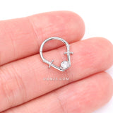 Detail View 2 of Double Dagger Sparkle Emblem Steel Clicker Hoop Ring-Clear Gem