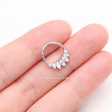 Detail View 3 of Brilliant Sparkle Marquise Grand Floral Clicker Hoop Ring-Clear Gem