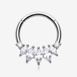 Brilliant Sparkle Marquise Grand Floral Clicker Hoop Ring-Clear Gem