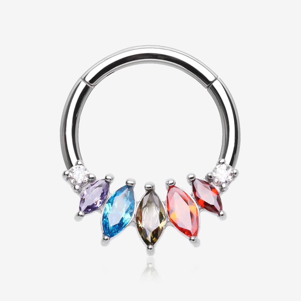 Brilliant Sparkle Marquise Grand Floral Clicker Hoop Ring-Multi-Color