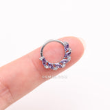 Detail View 3 of Brilliant Sparkle Marquise Floral Wreath Clicker Hoop Ring-Amethyst/Clear Gem