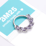 Detail View 4 of Brilliant Sparkle Marquise Floral Wreath Clicker Hoop Ring-Amethyst/Clear Gem