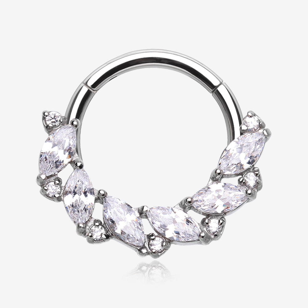 Brilliant Sparkle Marquise Weave Wreath Clicker Hoop Ring-Clear Gem