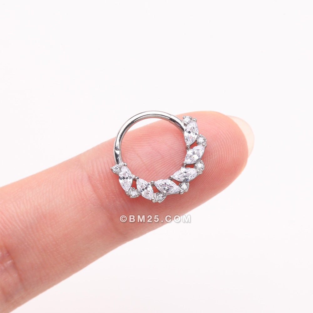 Detail View 3 of Brilliant Sparkle Marquise Weave Wreath Clicker Hoop Ring-Clear Gem