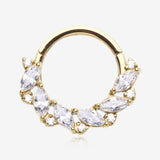 Golden Brilliant Sparkle Marquise Weave Wreath Clicker Hoop Ring