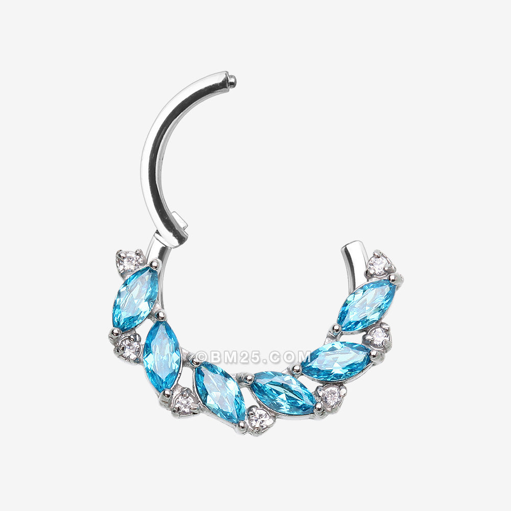Detail View 1 of Brilliant Sparkle Marquise Weave Wreath Clicker Hoop Ring-Aqua/Clear Gem