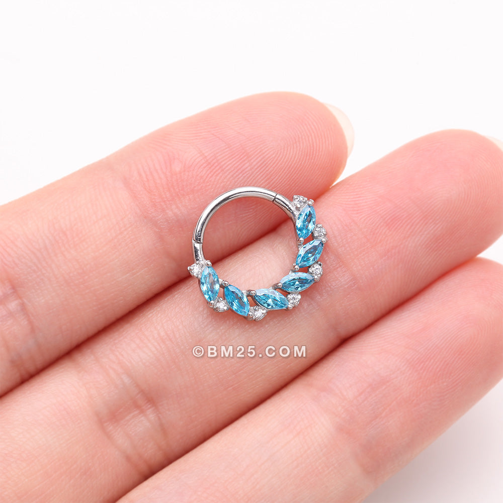 Detail View 3 of Brilliant Sparkle Marquise Weave Wreath Clicker Hoop Ring-Aqua/Clear Gem