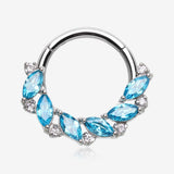 Brilliant Sparkle Marquise Weave Wreath Clicker Hoop Ring-Aqua/Clear Gem