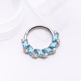 Detail View 2 of Brilliant Sparkle Marquise Weave Wreath Clicker Hoop Ring-Aqua/Clear Gem