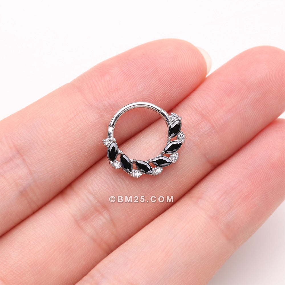 Detail View 3 of Brilliant Sparkle Marquise Weave Wreath Clicker Hoop Ring-Black/Clear Gem
