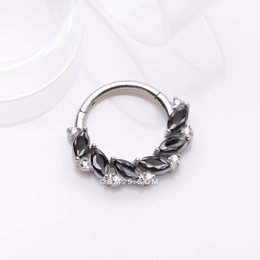 Detail View 2 of Brilliant Sparkle Marquise Weave Wreath Clicker Hoop Ring-Black/Clear Gem