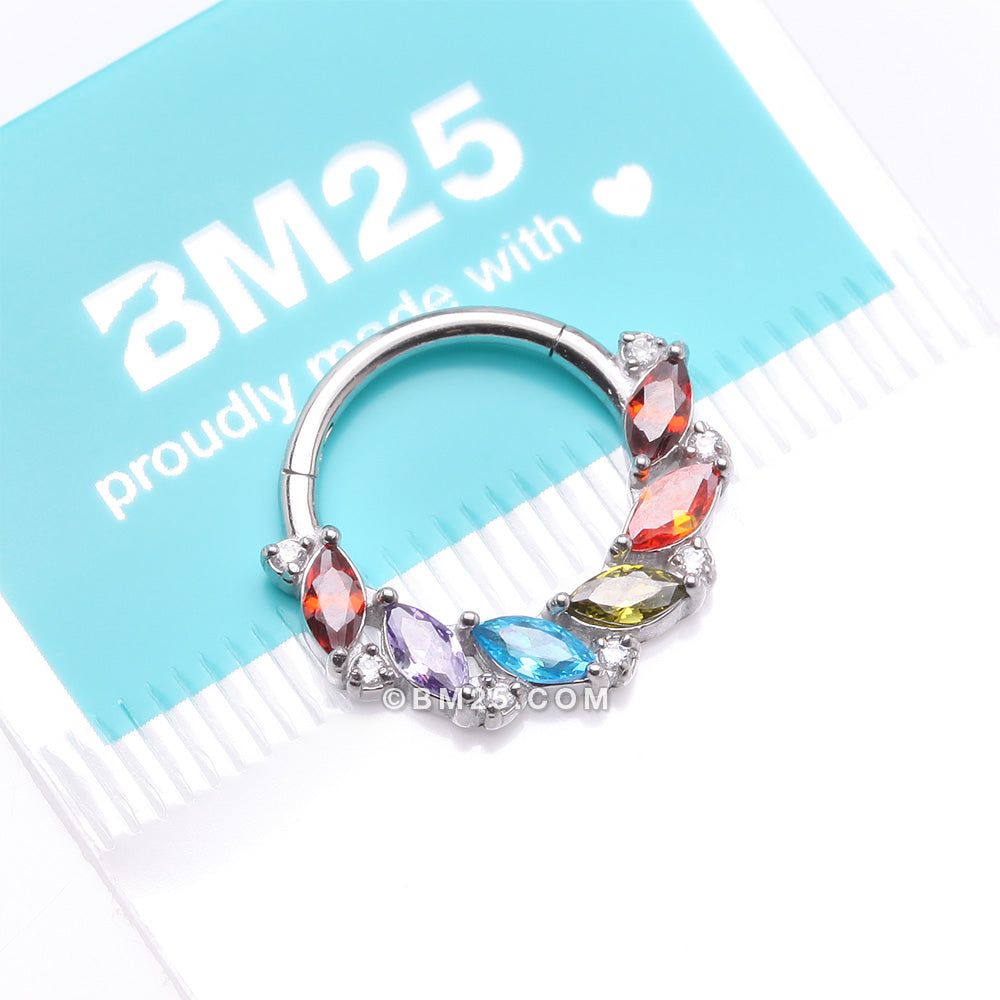 Detail View 4 of Brilliant Sparkle Marquise Weave Wreath Clicker Hoop Ring-Multi-Color