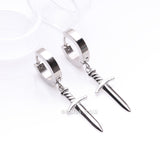 Detail View 1 of A Pair of Dagger Dangle Steel Huggie Hoop Earring