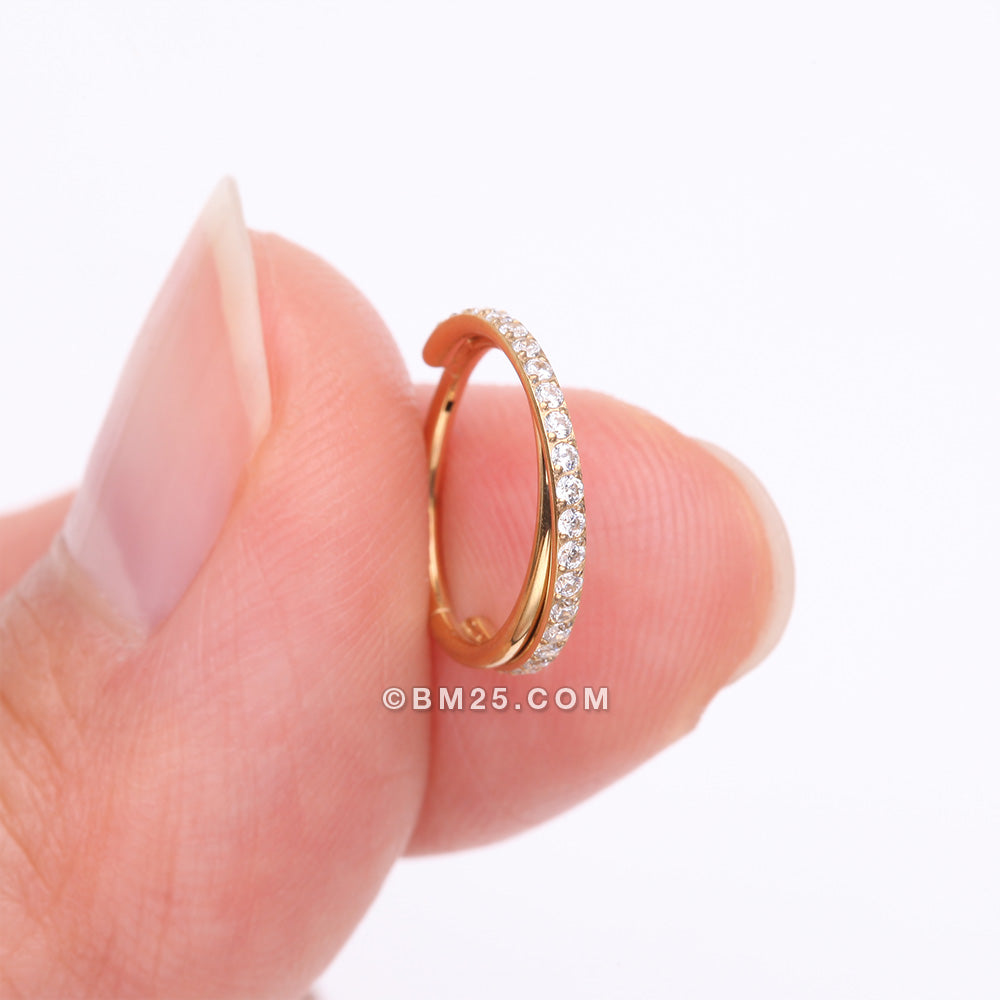 Detail View 2 of Pure24K Implant Grade Titanium Double Crossing Layer Sparkle Clicker Hoop Ring-Clear Gem